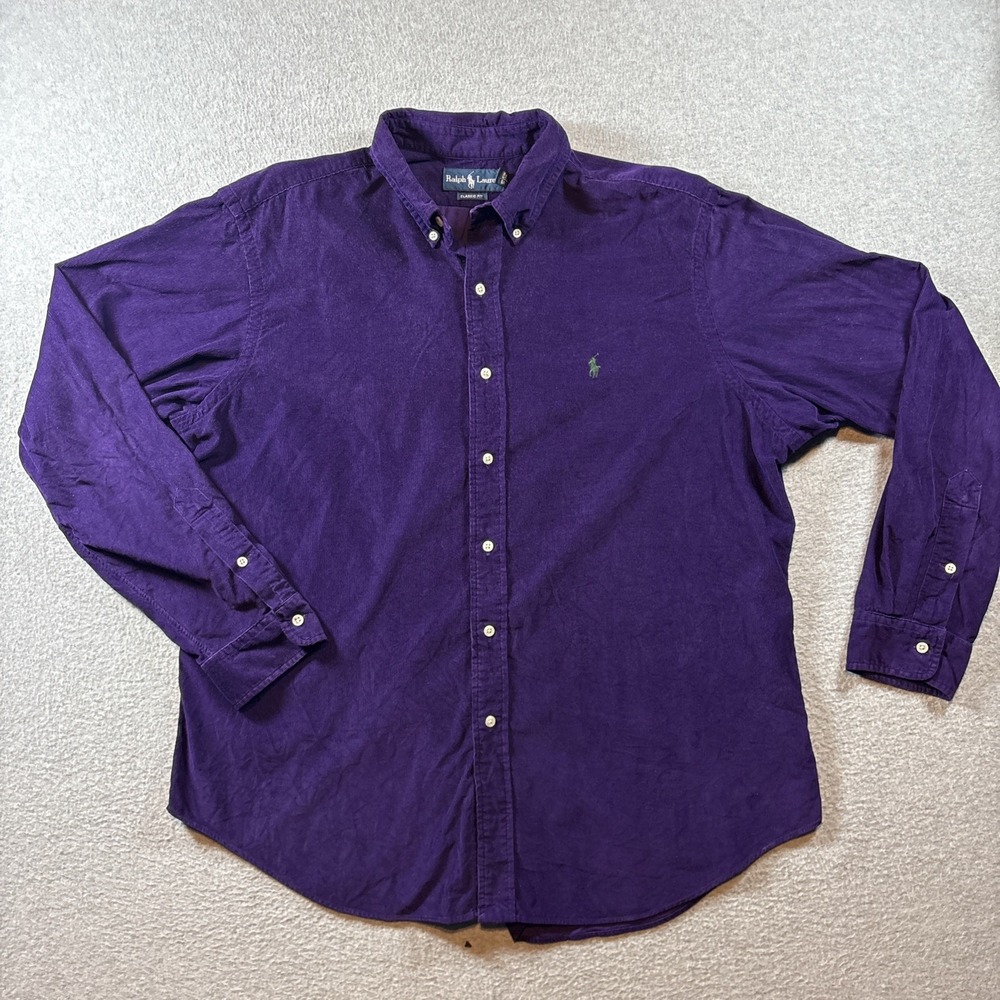 Ralph Lauren Purple Curdoroy Men's Sz XL Classic Fit Button Down Preppy 90s